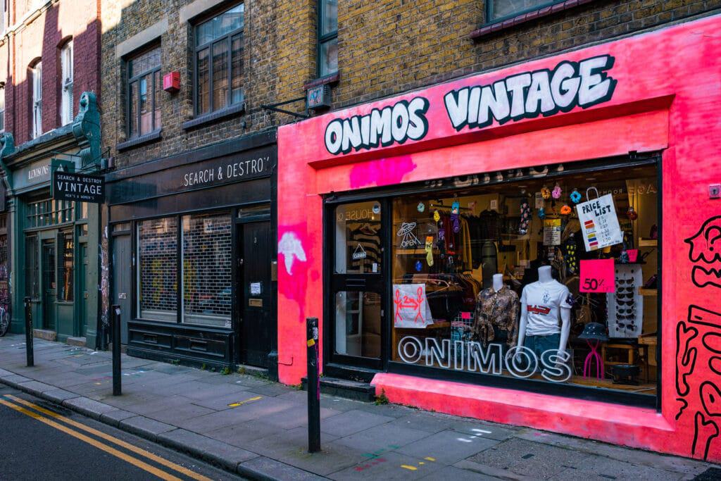 Brick Lane Vintage Shops Pink exterior of a couple popular Brick Lane vintage clothes shops
