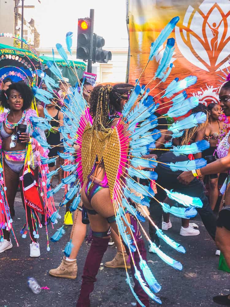 colorful costumes along the notting hill carnival route