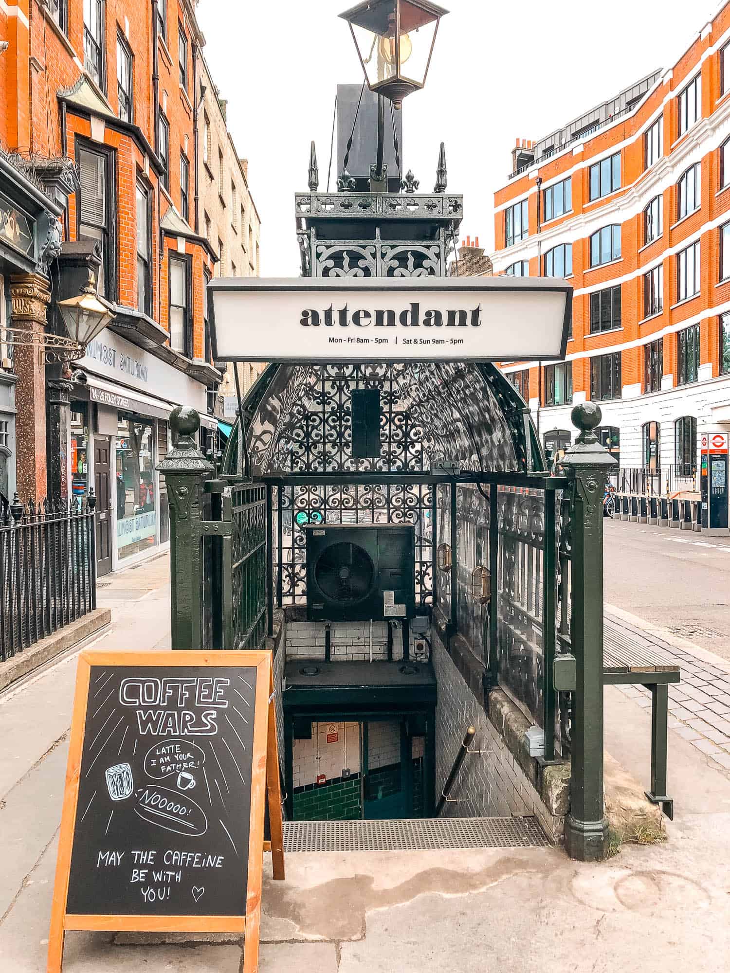 the entrance to attendent coffee roasters in London 