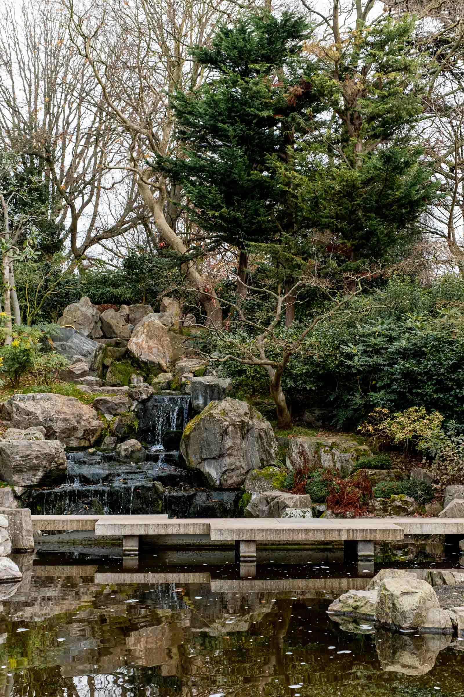 Japanese garden rocks and waterfall