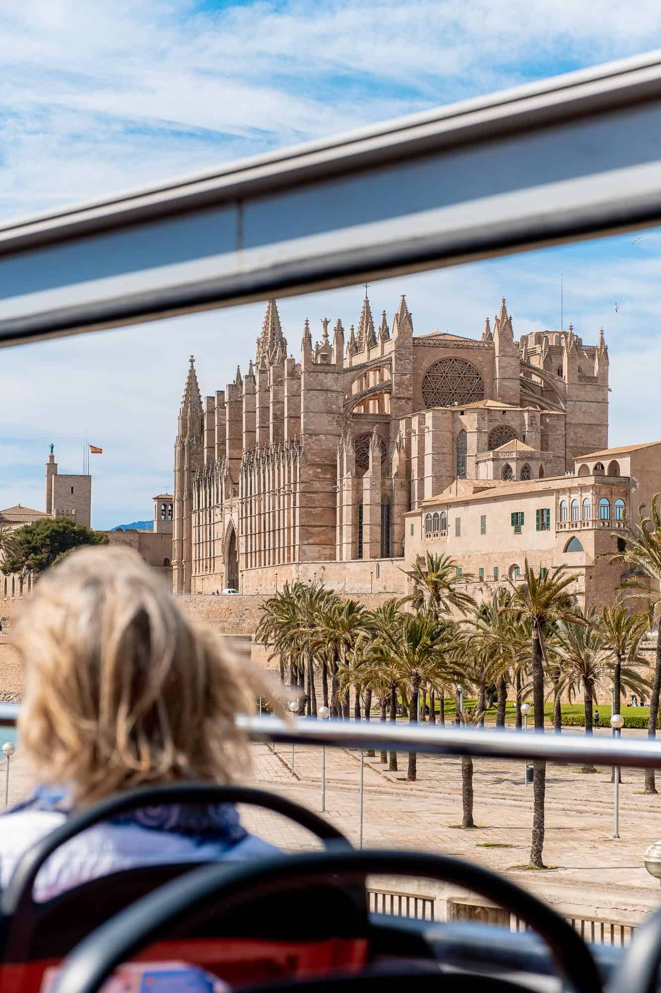 Vies of Palma Cathedral from a bus