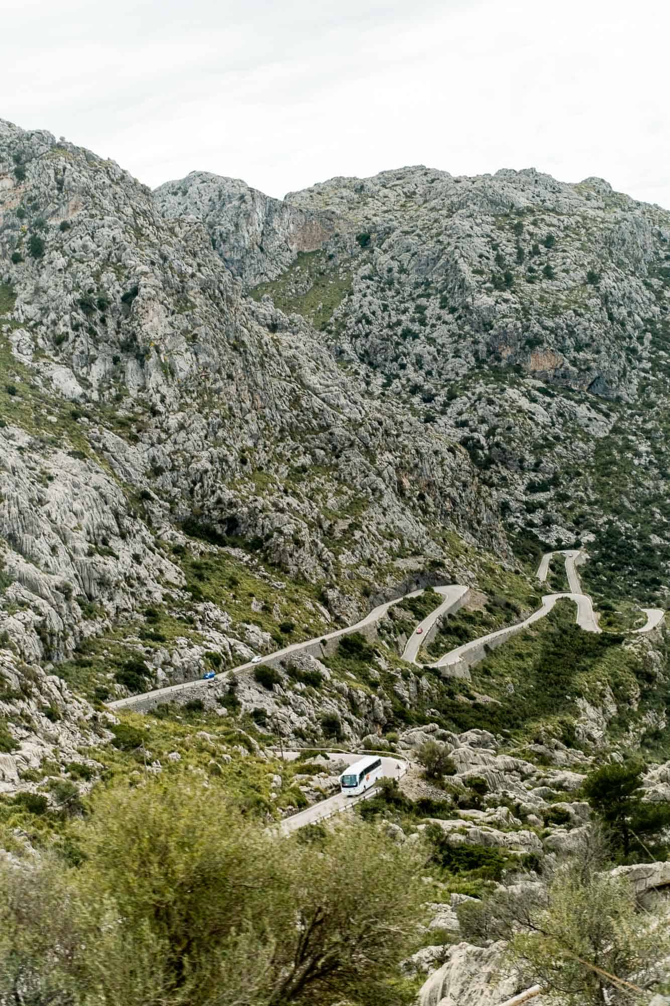 bus driving along Sa Calobra Road in Palma de Mallorca