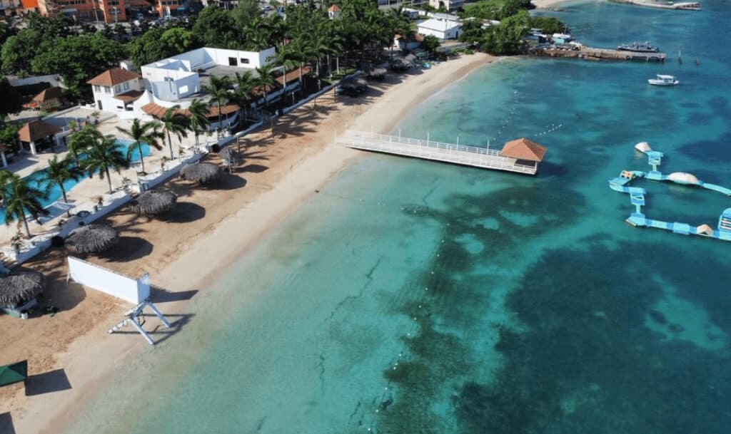 Puerto Seco Beach Jamaica Caribbean aerial view of Puerto Seco Beach in Discovery Bay in Jamaica