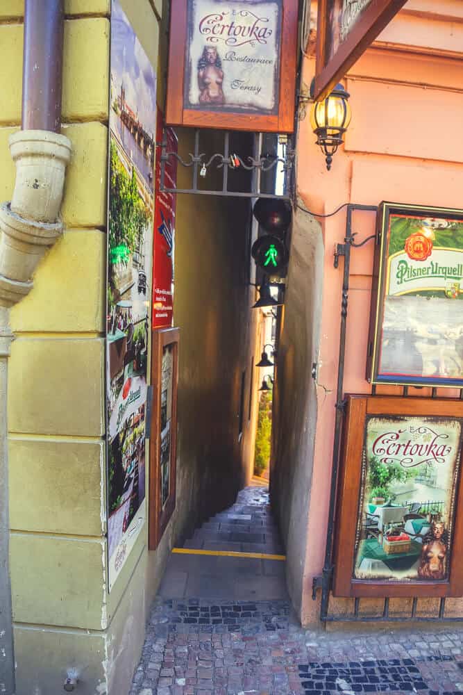 Vinarna Certovka Prague narrowest street Vinarna Certovka Prague narrowest street