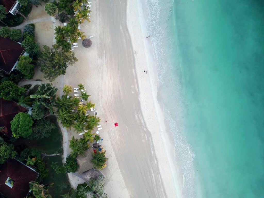 Negril Jamiaca Aerial views on an empty beach in Negril Jamaica, to see if Negril is safe to visit
