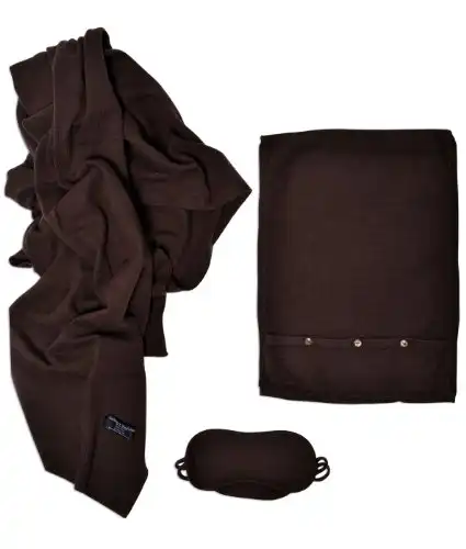 Cashmere Boutique: 100% Pure Cashmere Travel Throw Set (Color: Camel Brown, Size: One Size)