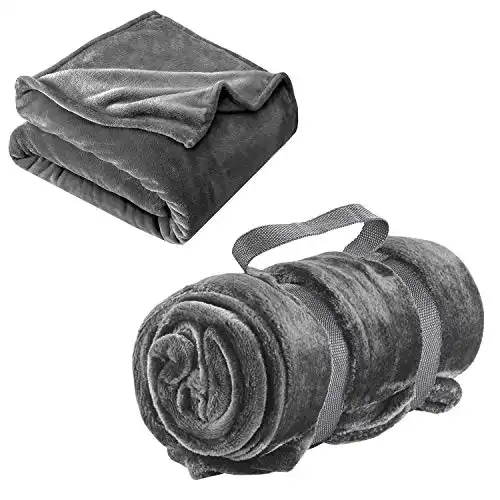 Lewis N. Clark Plush Travel Blanket, Gray, One Size, Super Soft Plush Portable Travel Blanket for Airplane, Camping, Office + Baby With Carry Straps