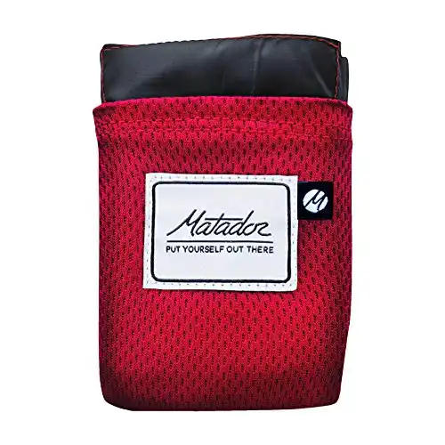 Matador Pocket Blanket 2.0 New Version, Picnic, Beach, Hiking, Camping. Water Resistant with Built-in Ground Stakes (Original Red)