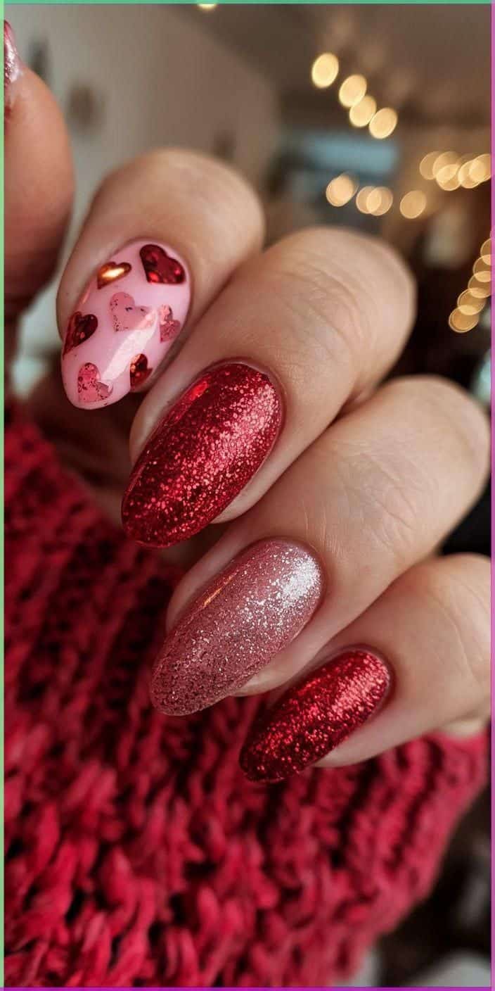 22+ Valentine’s Day Nails With Glitters To Dazzle & Shine