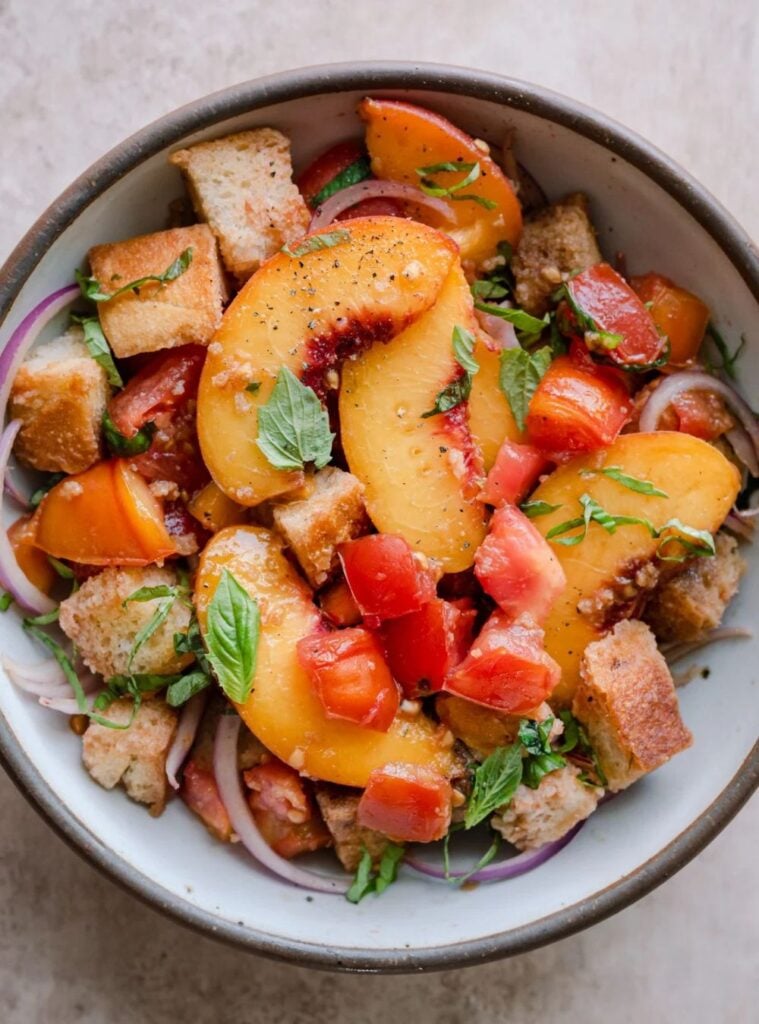 23 Vegan Italian Recipes Peach Panzanella Salad