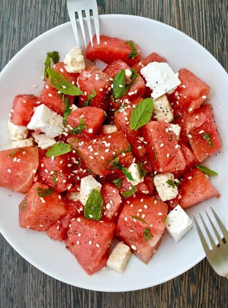 watermelon and feta salad with honey balsamic vinaigrette