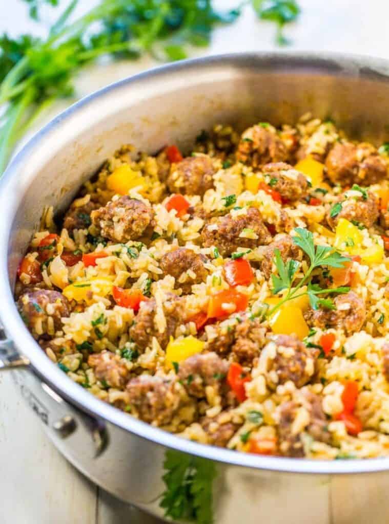 one-skillet sausage and peppers with rice