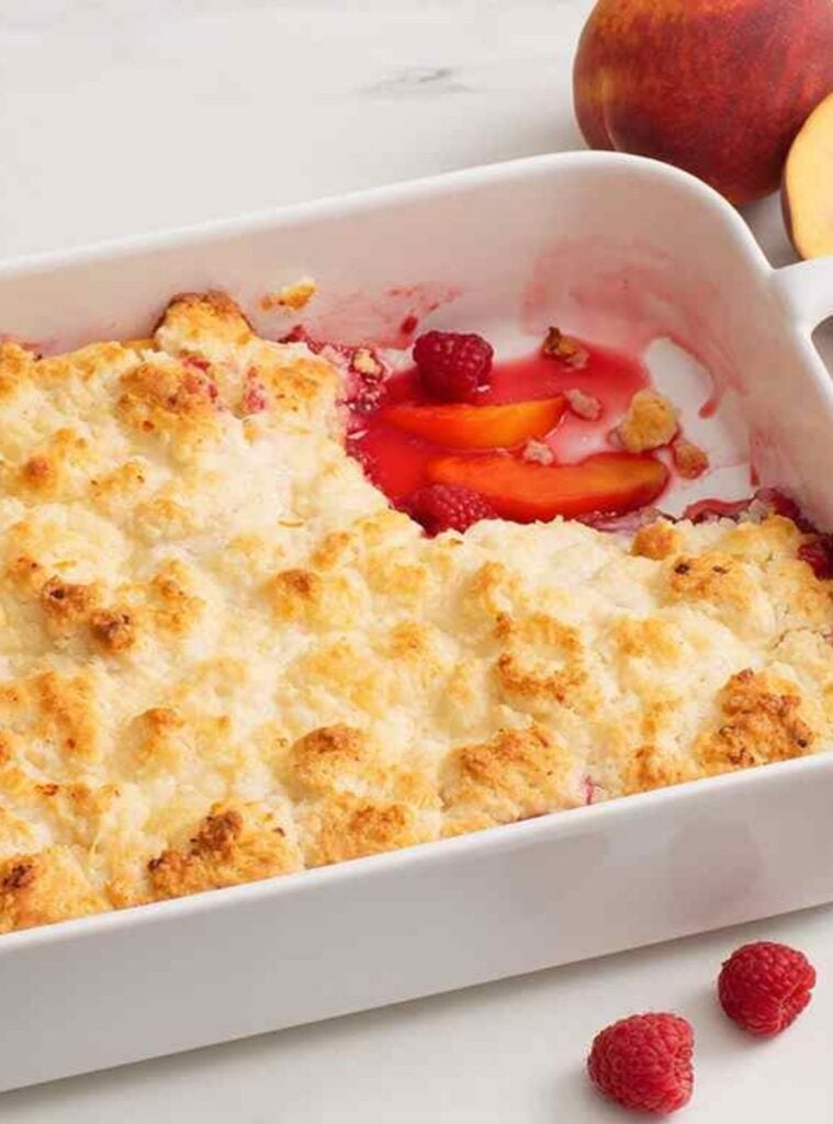 peach raspberry cottage cheese cobbler