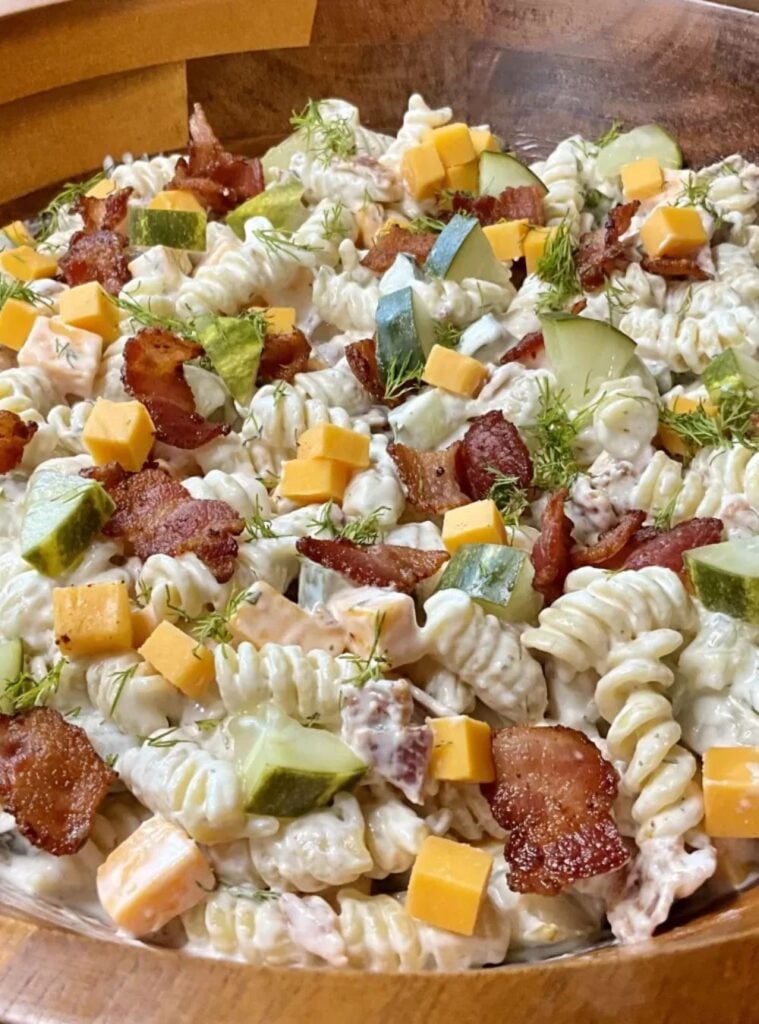 dill pickle bacon ranch pasta salad