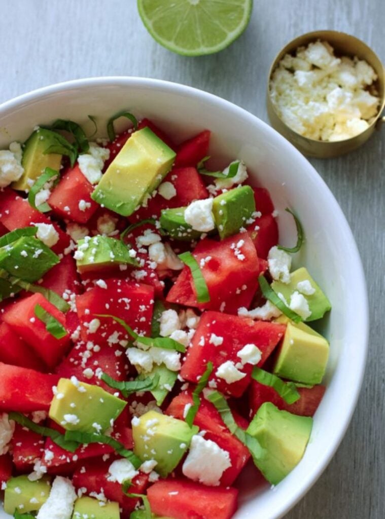 watermelon and feta salad with avocado