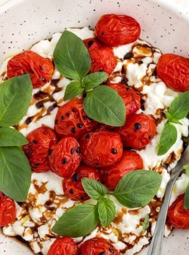 burst tomato cottage cheese caprese bowl