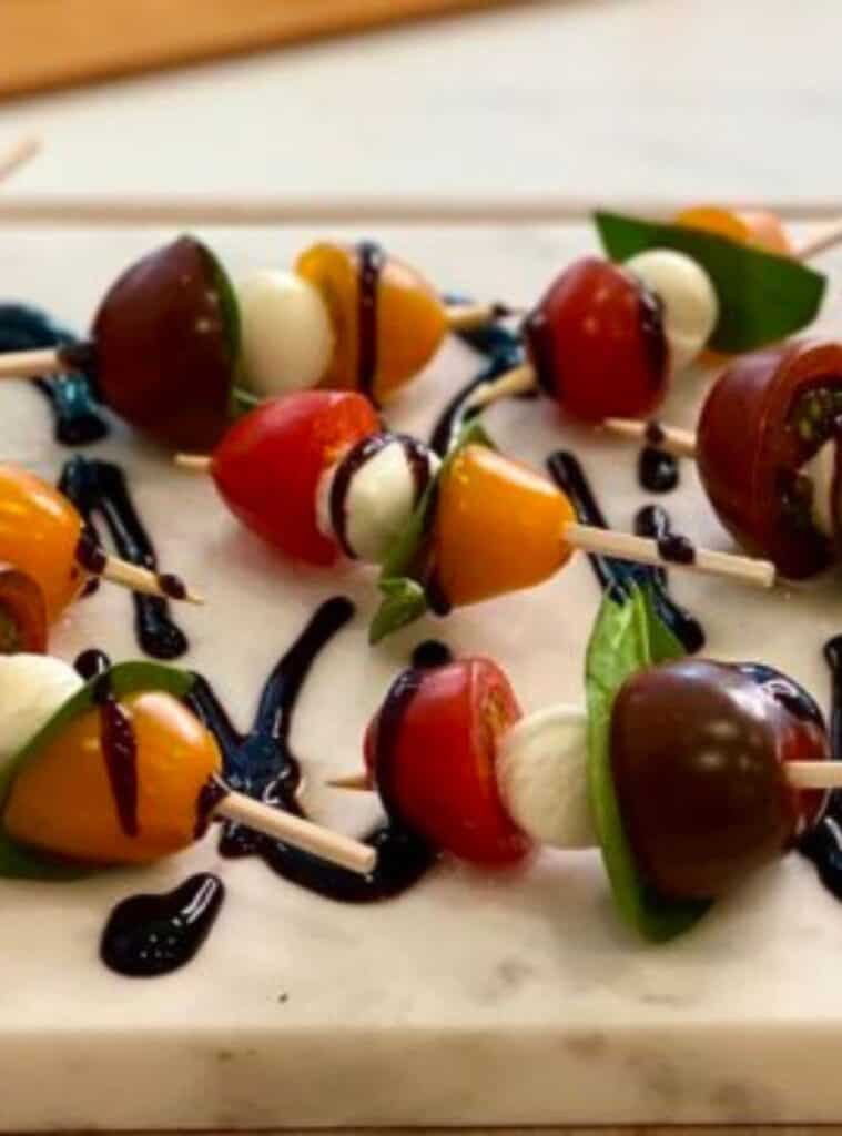 caprese skewers with balsamic glaze