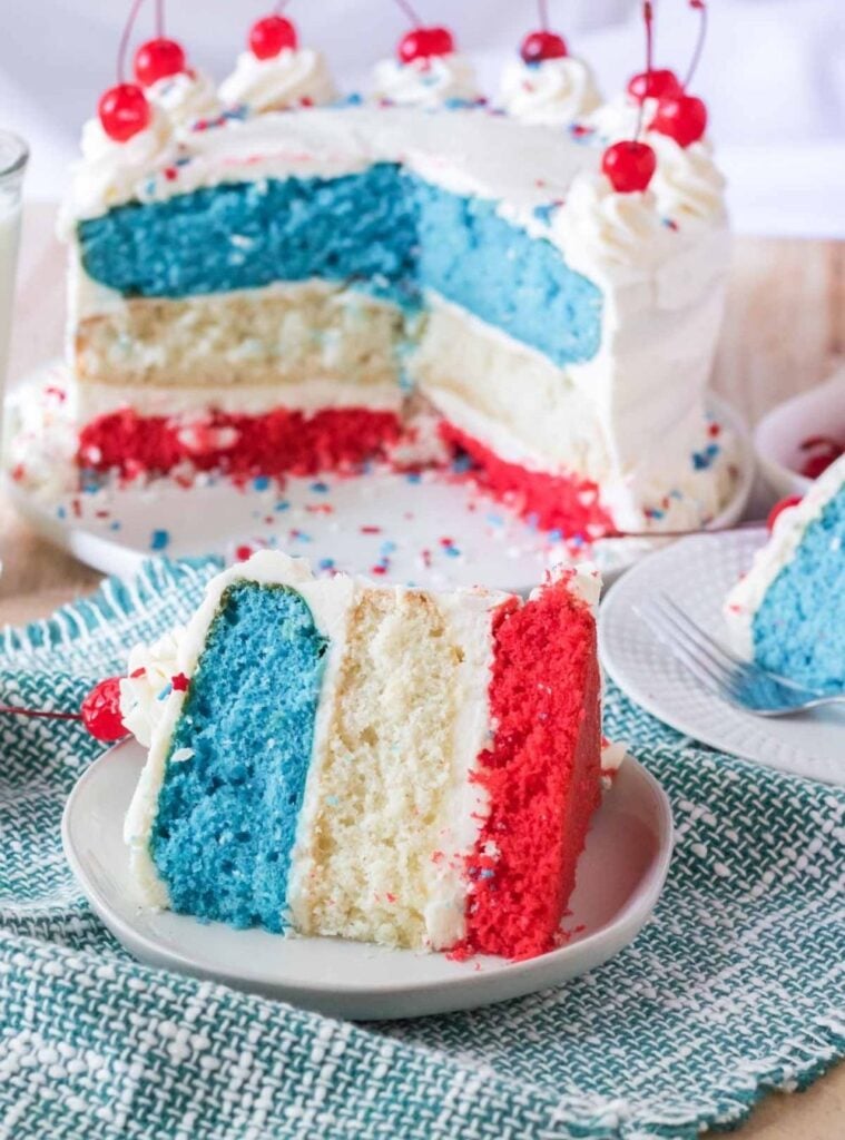 red, white, and blue cake