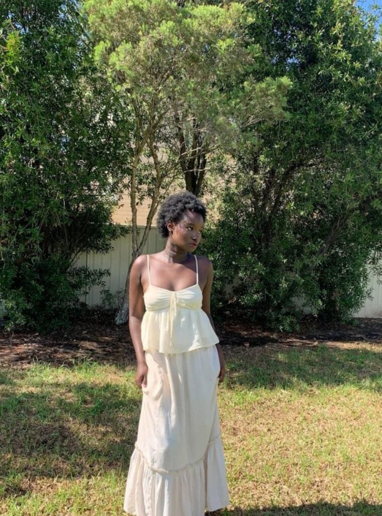 spaghetti strap babydoll top + long ruffle skirt