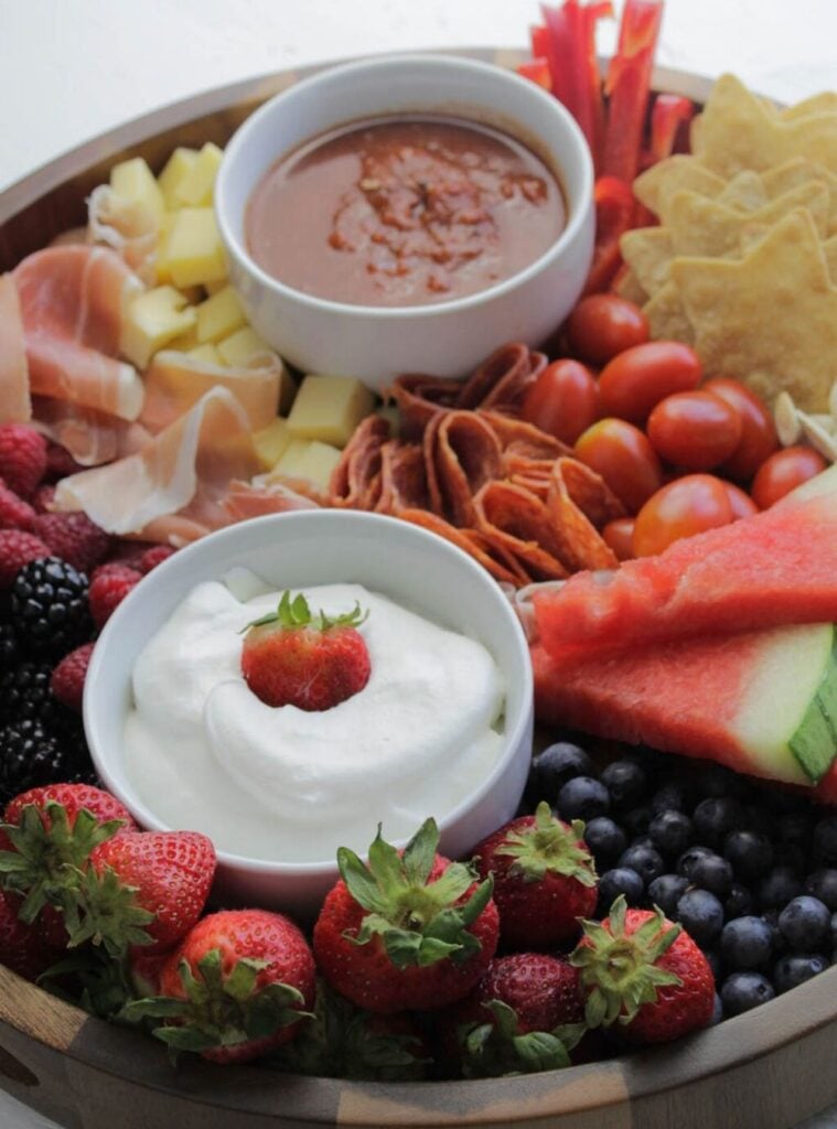 red, white, and blue charcuterie board