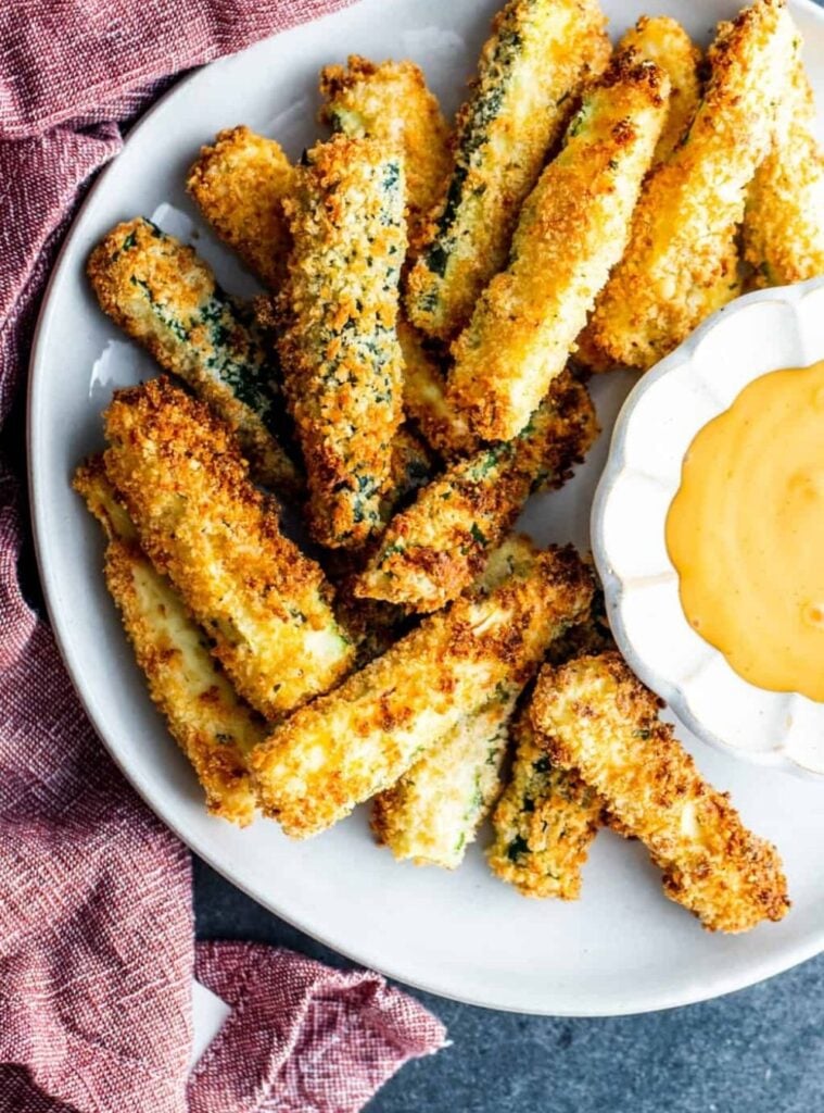 air fried zucchini fries with garlic and parmesan