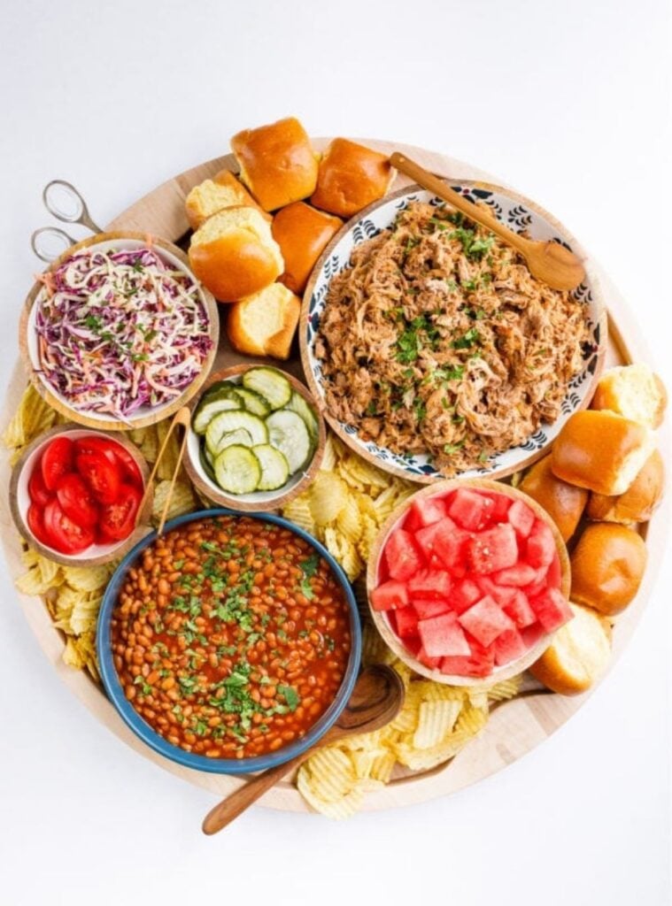 bbq pork slider board with coleslaw
