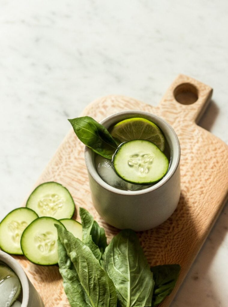 basil-cucumber gin with tonic