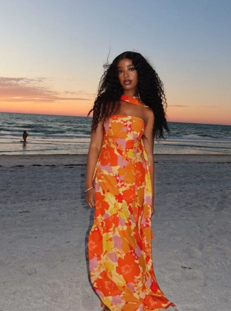 one-shoulder floral maxi dress