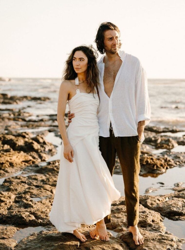 white dress + linen shirt