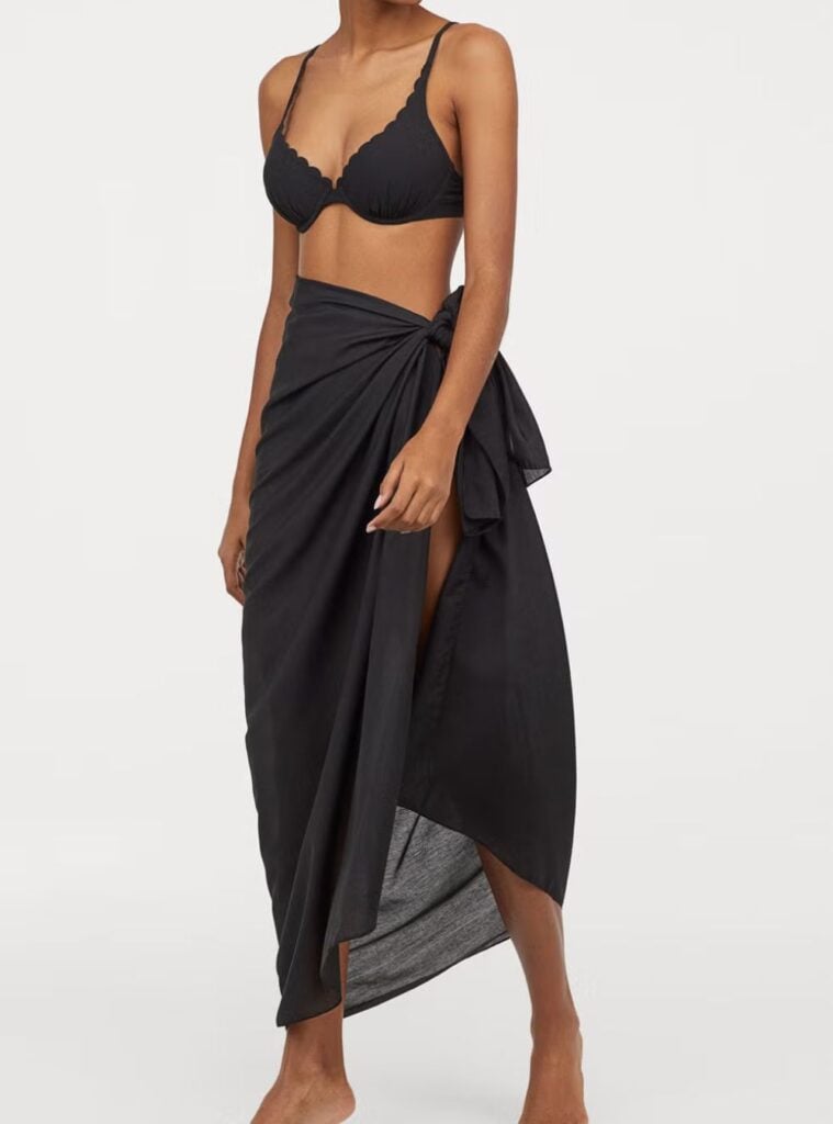black bikini + wrap skirt