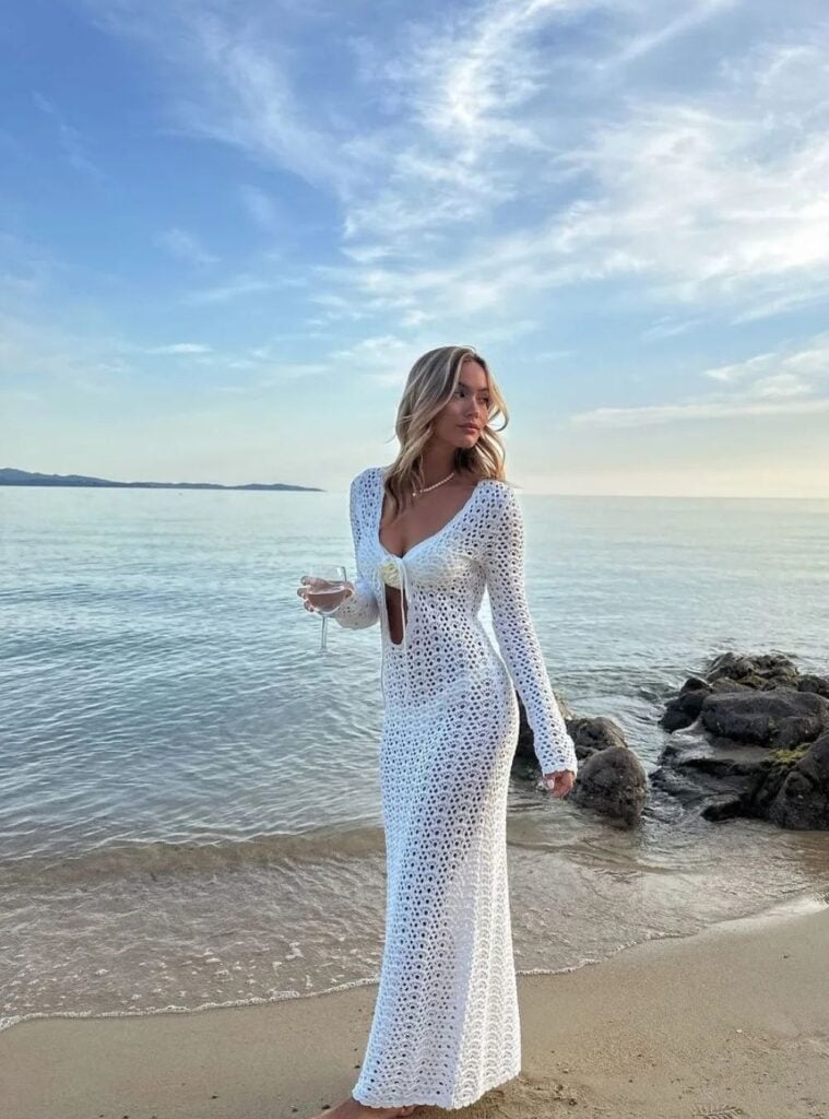 white crochet maxi dress