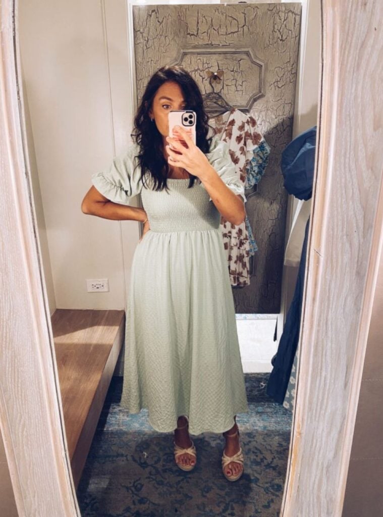 smocked midi dress + espadrille sandals