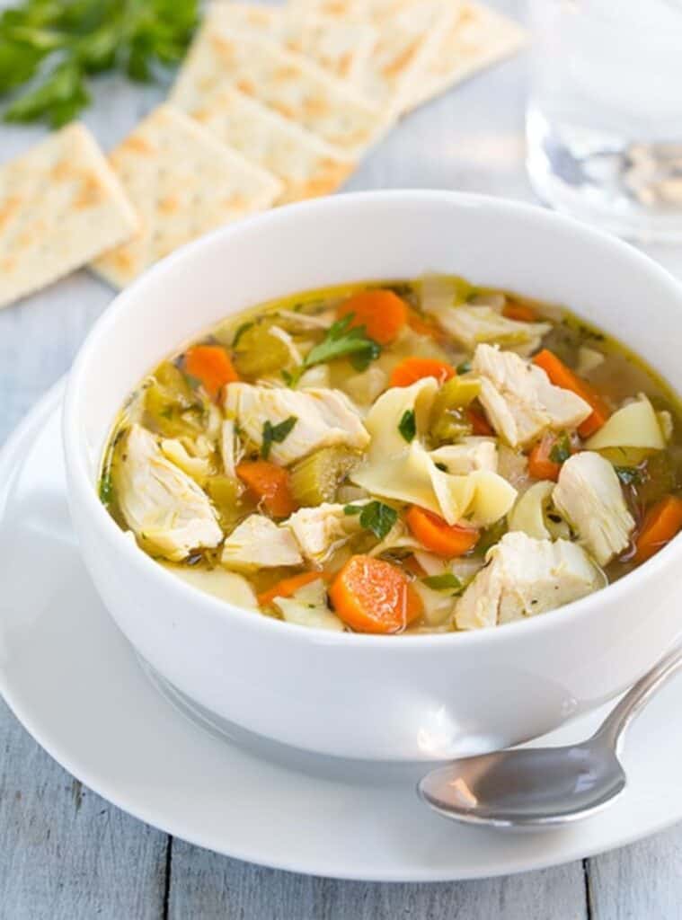 chicken noodle soup made in a crockpot, comforting fall slow cooker recipe