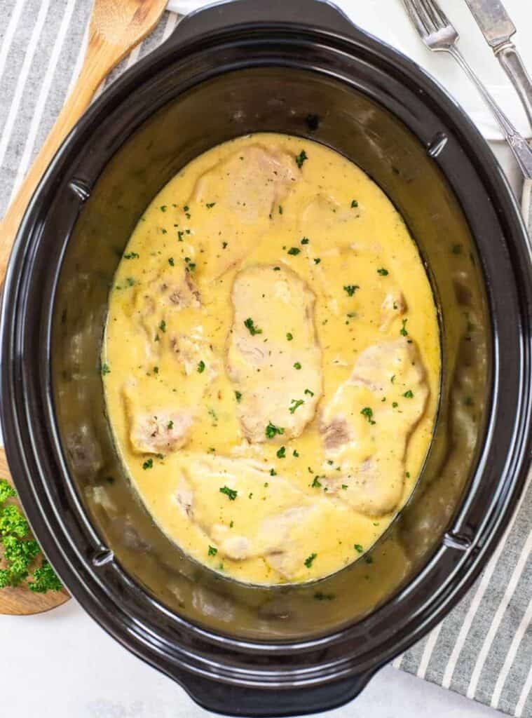 ranch pork chops and potatoes slow cooked, easy fall crockpot recipe for family dinner
