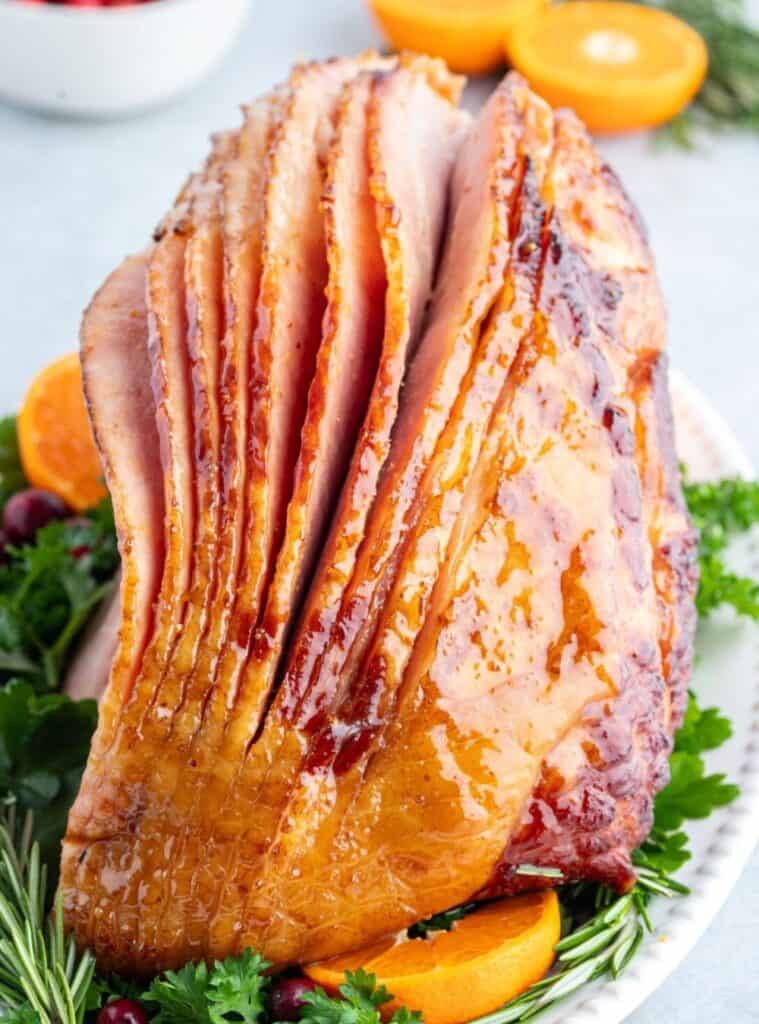ham glazed with maple syrup in crockpot, fall slow cooker recipe for holidays