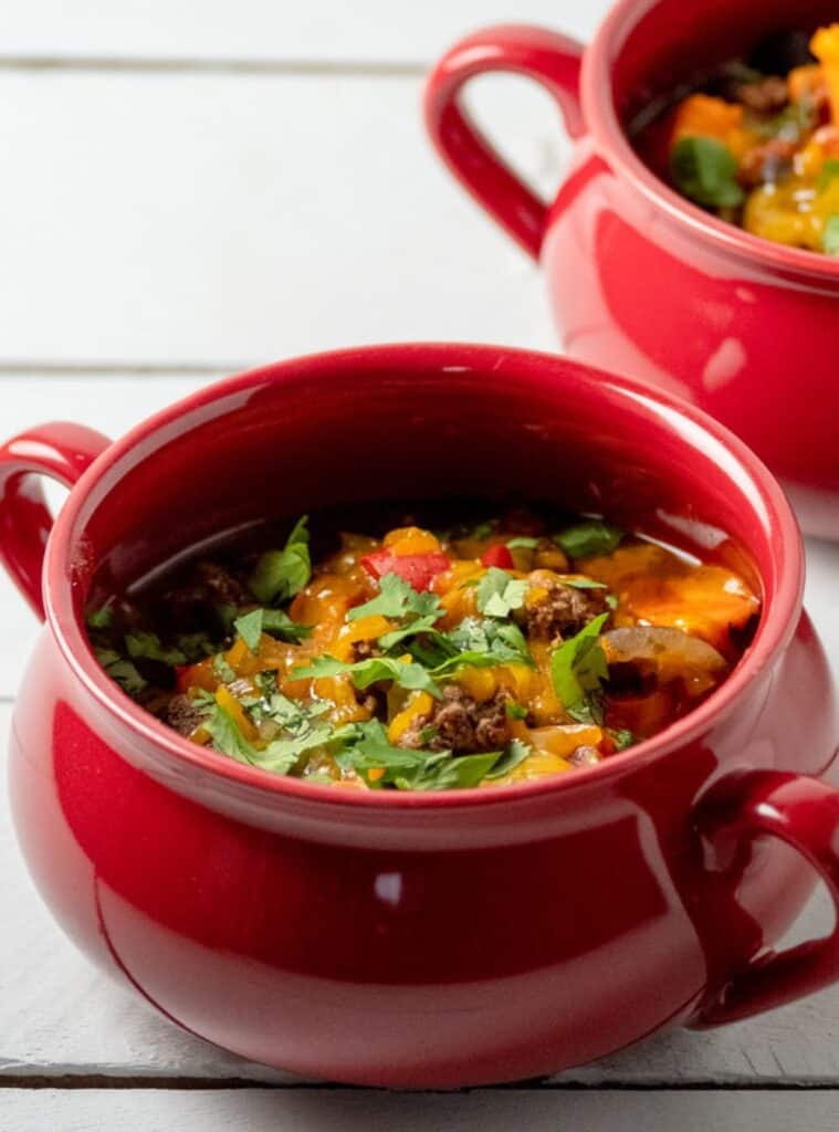 beef and sweet potato chili in crockpot, hearty fall crockpot meal idea