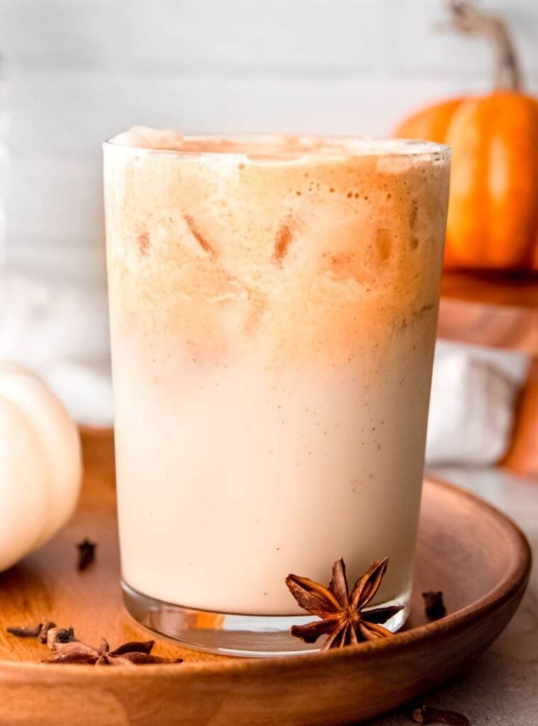 creamy chai latte with pumpkin spice, cozy fall beverage