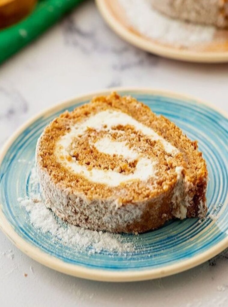 cake roll with cream cheese filling, a favorite among fall treats
