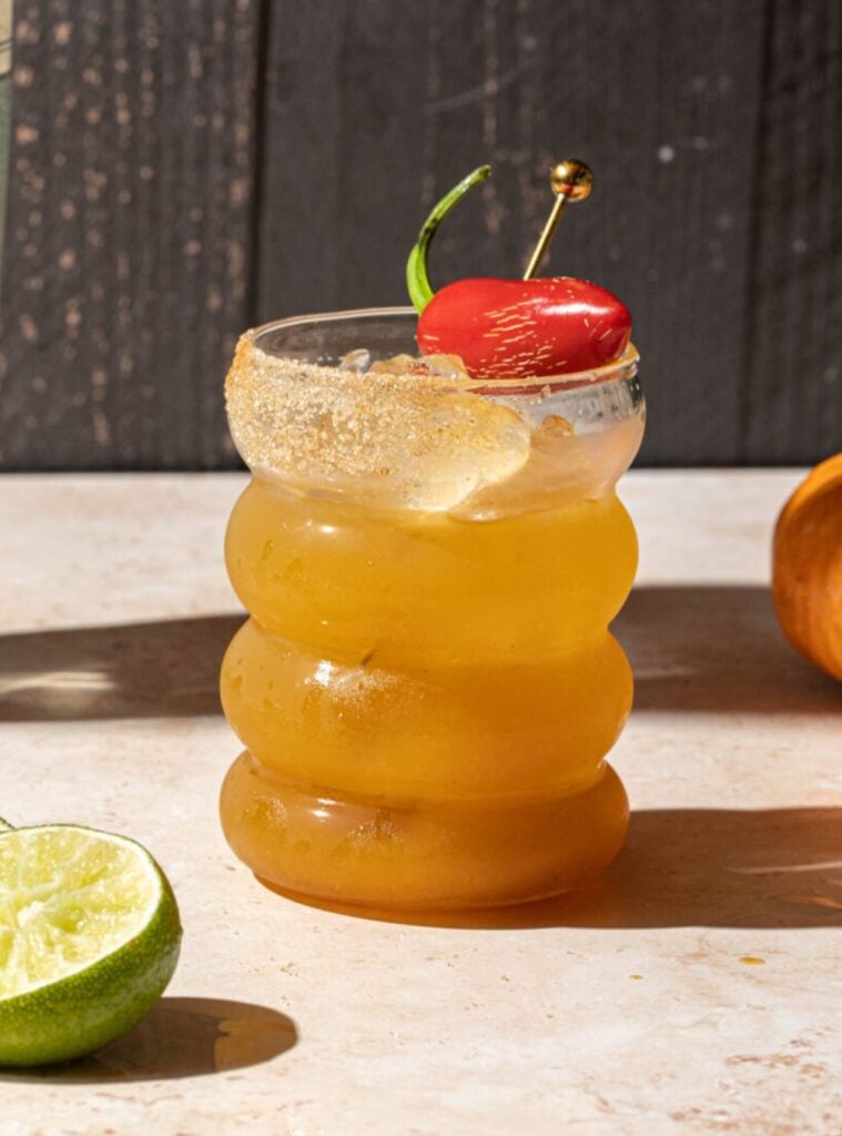 margarita with pumpkin spice and citrus, creative fall cocktail