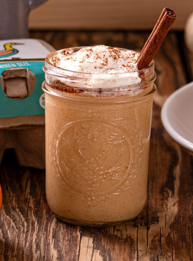 eggnog with pumpkin spice, festive fall beverage