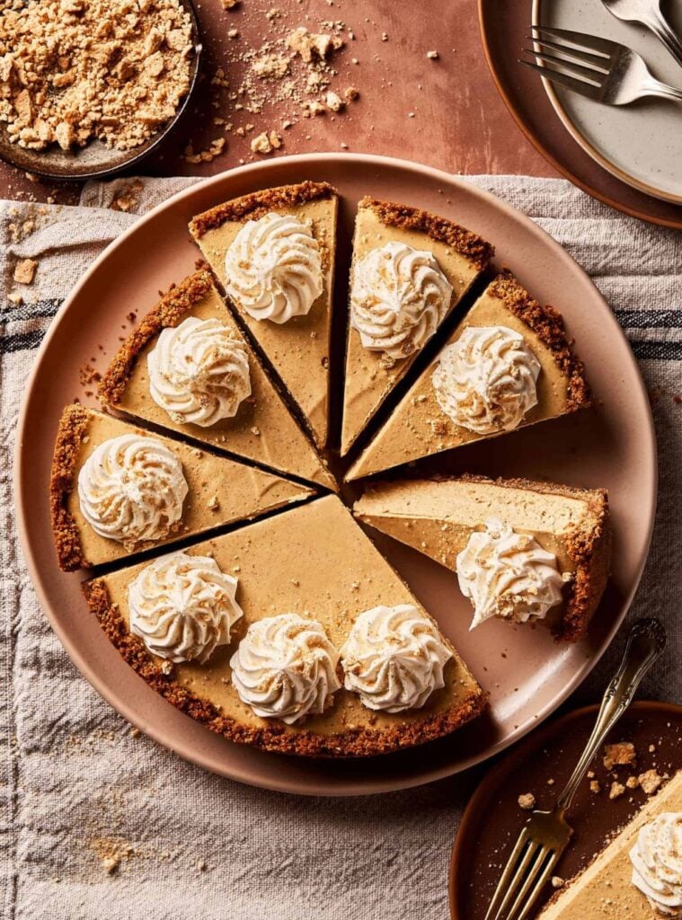 vegan cheesecake with nutty crust, dairy-free pumpkin treats