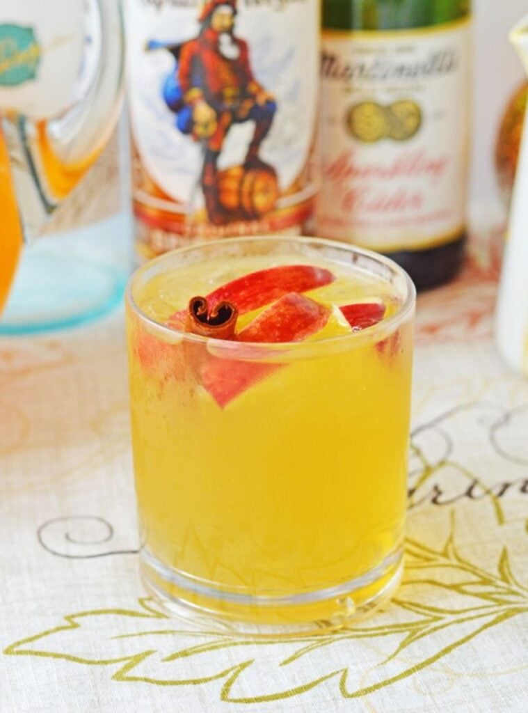 sangria with pumpkin, apple, and cinnamon, fruity fall cocktail