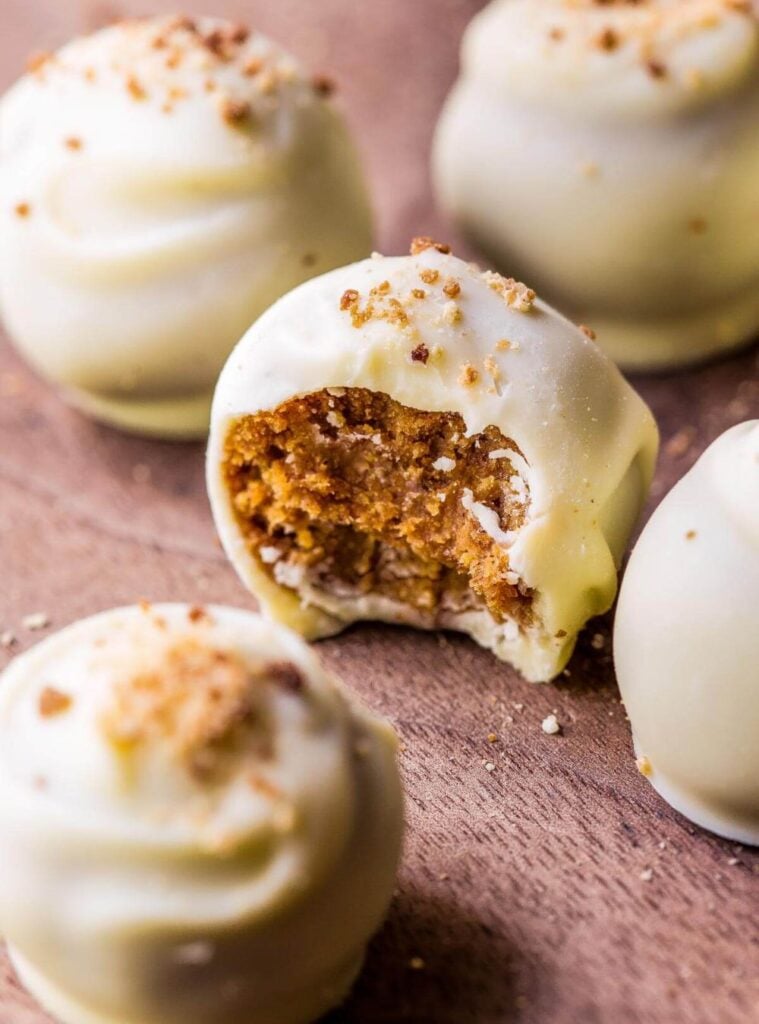 chocolate-coated truffles with spiced filling, no-bake pumpkin treats