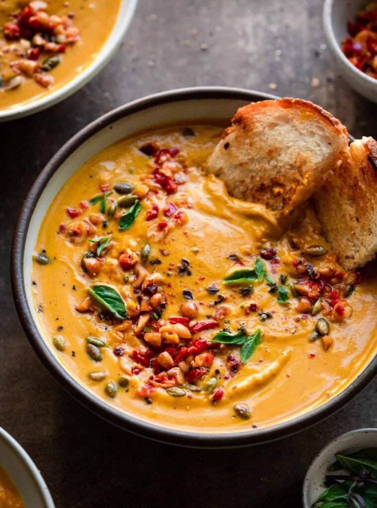 spicy Thai-style curry soup made with pumpkin, a pumpkin meal for fall