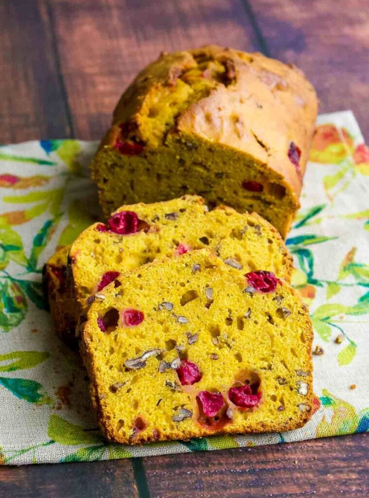 loaf of pumpkin cranberry bread, a savory pumpkin recipe
