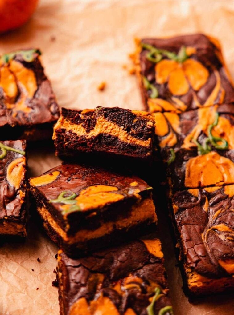 chocolate swirl easy pumpkin cheesecake brownies