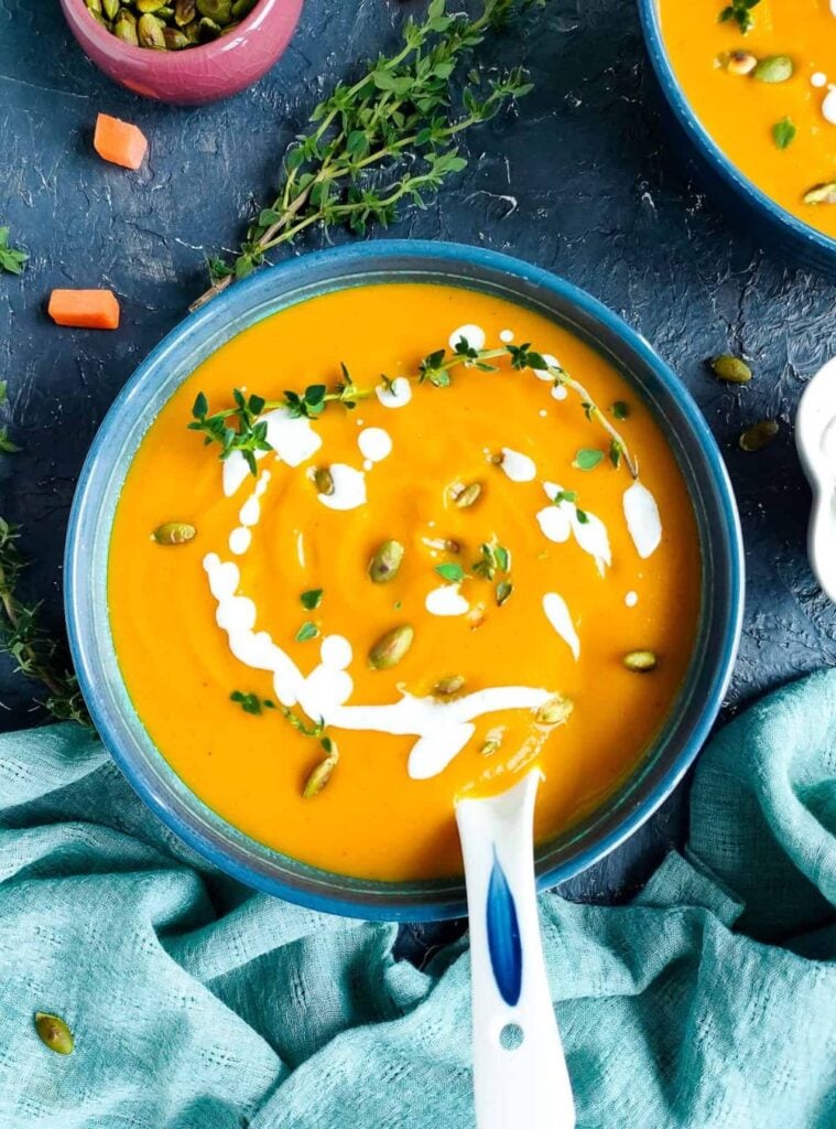 smooth carrot and pumpkin soup with ginger, a savory pumpkin recipe