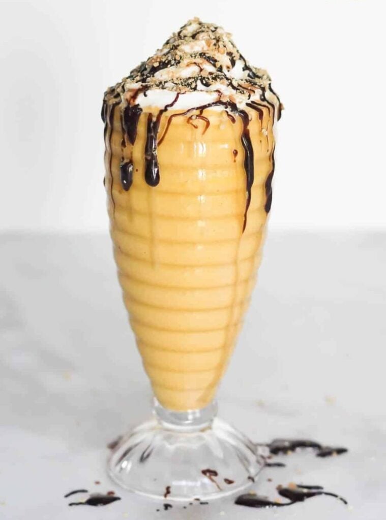 creamy milkshake with pumpkin spice, dessert-style fall beverage