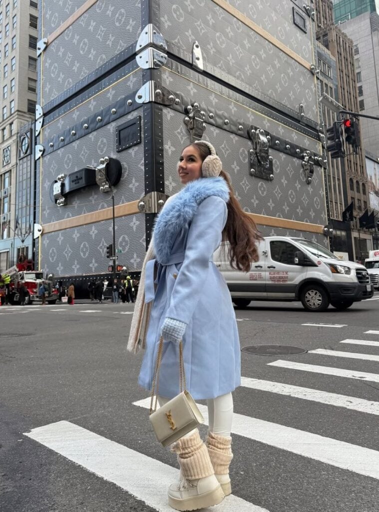 1 Light Blue Coat with Faux Fur Collar Platform Boots 1 Light Blue Coat with Faux Fur Collar Platform Boots
