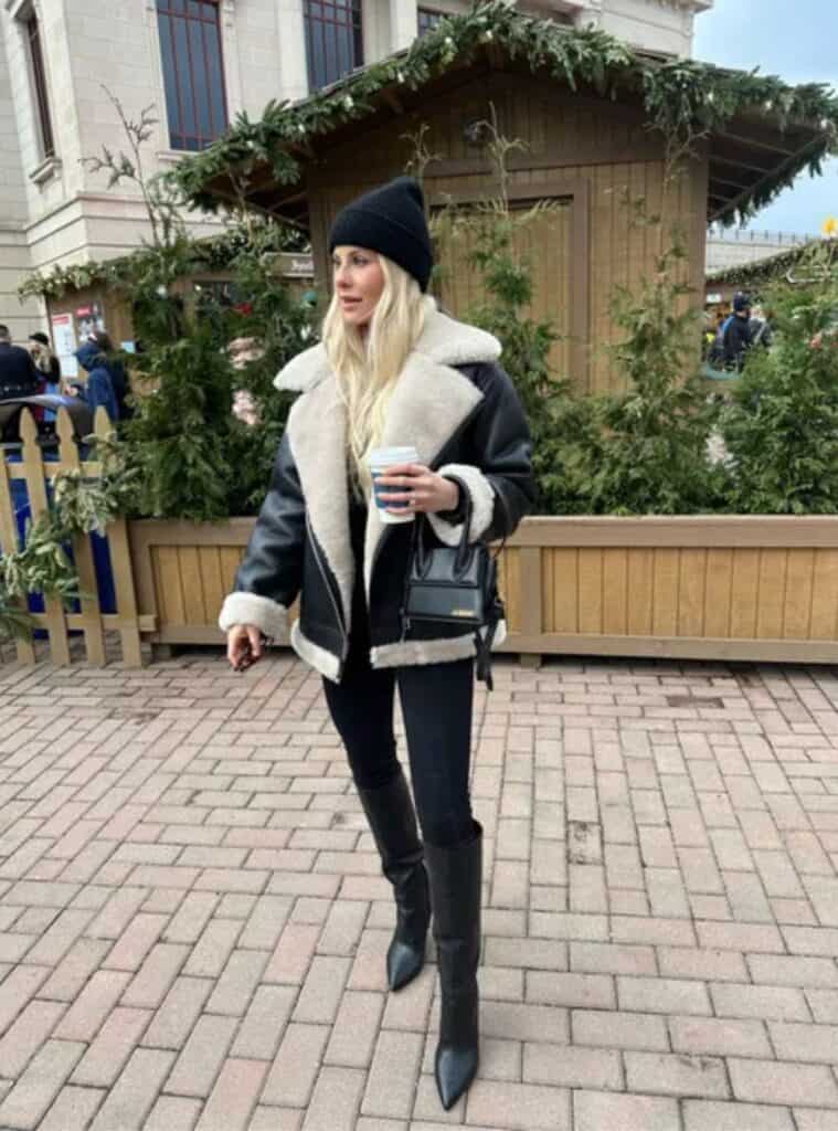 13 Black Shearling Biker Jacket Black Beanie Black Skinnies Black Pointed Boots 1 winter fashion ideas biker jacket skinnies pointed boots
